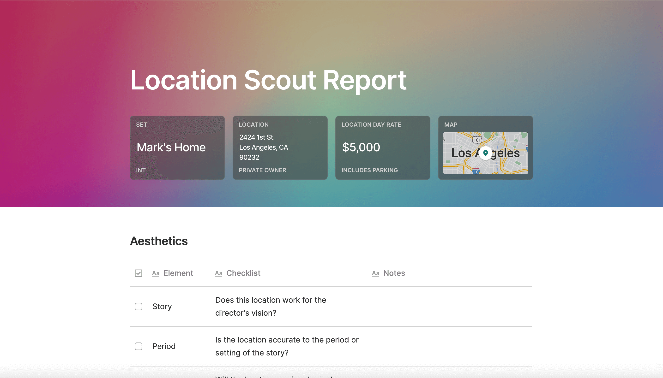 Location Scouting Template Assemble